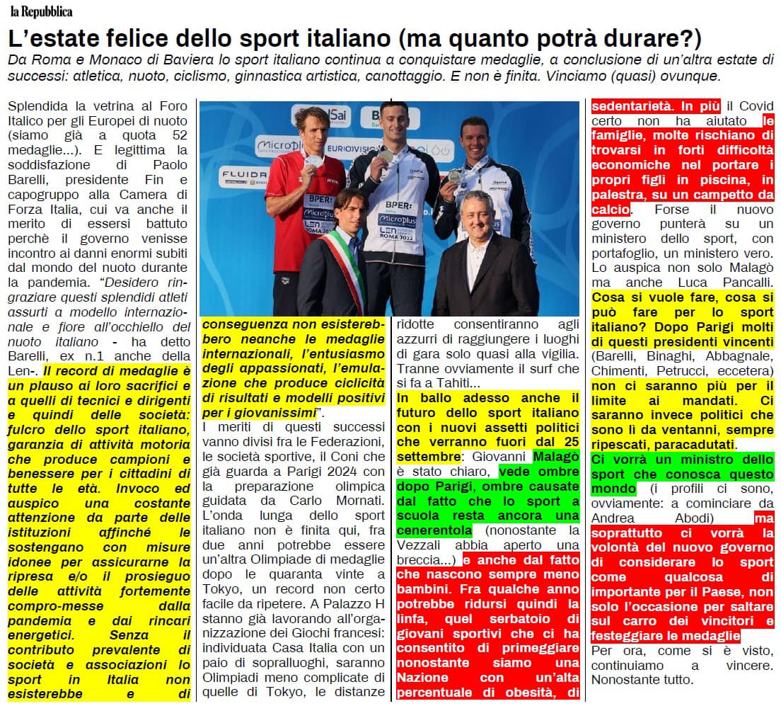 Lo sport italiano è in grande difficoltà